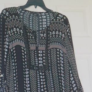 Black Long Sleeve Dres Shirt with Flower Patterns